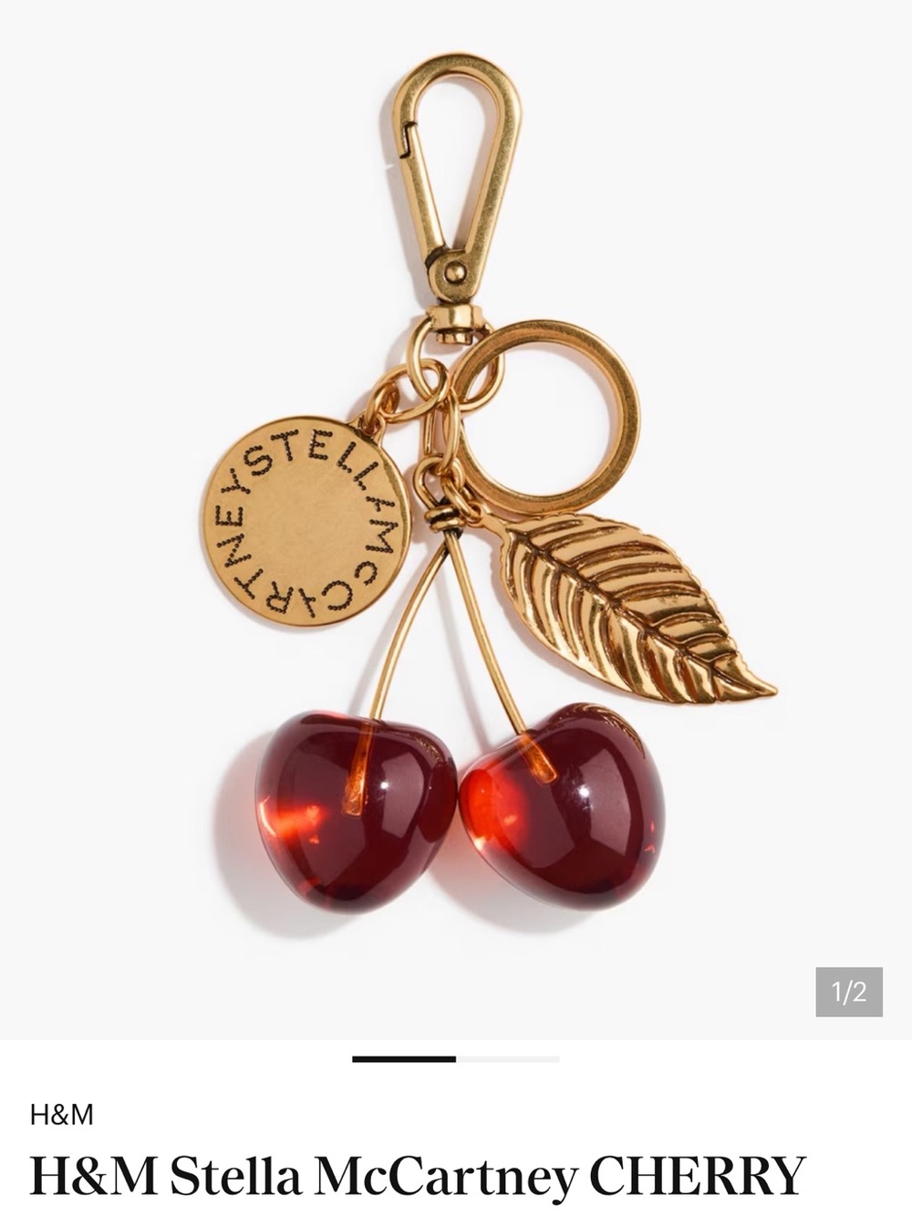 Stella McCartney Gold-Tone Cherry Charm with Deep Red Cherries
